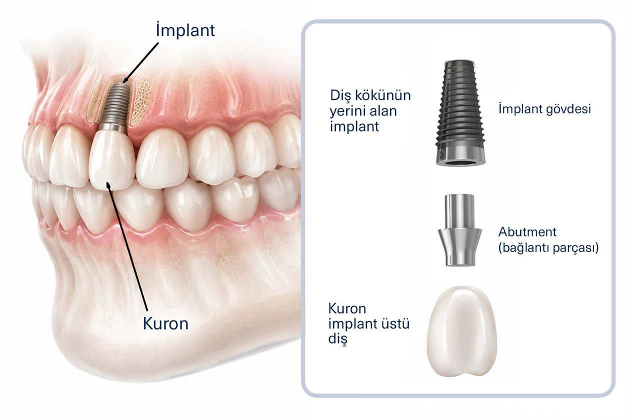 Çene kemiğine yerleştirilen dental implant uygulaması